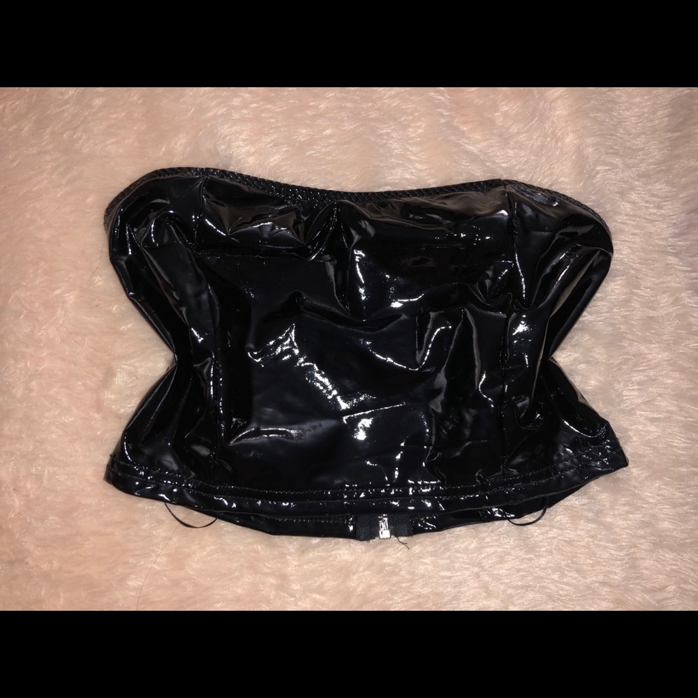 vegan leather zip up crop top